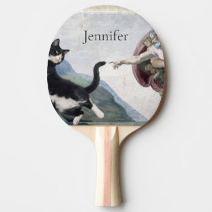 Tuxedo Cat Touching the Divine Paw                 Ping Pong Paddle