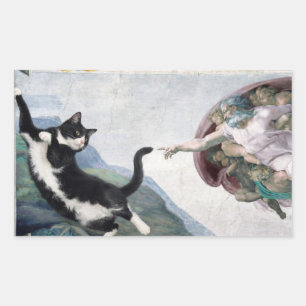 Tuxedo Cat Touching the Divine Paw                 Rectangular Sticker
