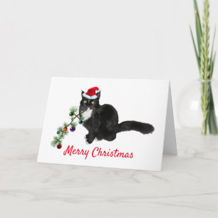 Tuxedo Cat Tree Christmas Card