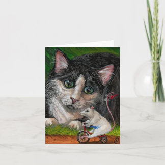 TUXEDO CAT Tricycle Mouse Note Card