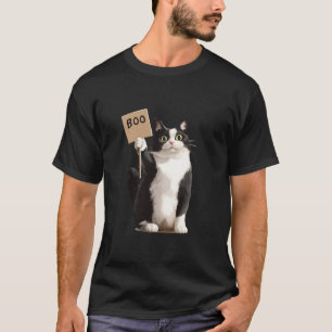 Tuxedo Cat Tshirt Halloween Costume Holding Boo Si