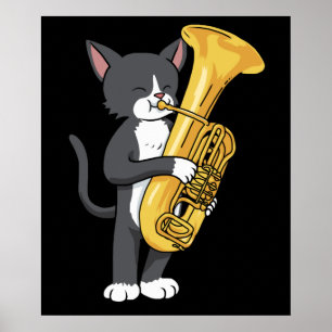 Tuxedo Cat Tuba Gifts Women Men Marching Band Tuba Poster