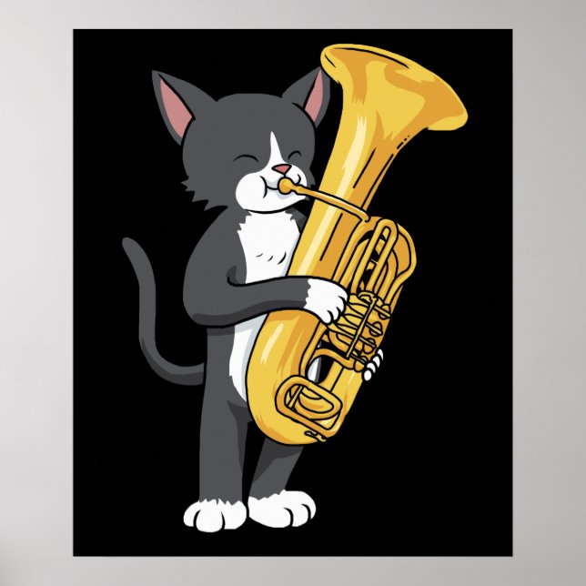 Tuxedo Cat Tuba Gifts Women Men Marching Band Tuba Poster (Front)