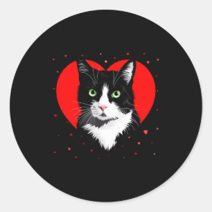 Tuxedo Cat Valentine Heart For Kitten And Animal L Classic Round Sticker
