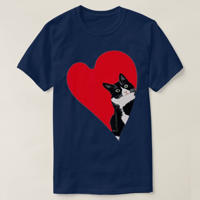Tuxedo Cat Valentine Heart for Kitten and Animal L T-Shirt (Design Front)