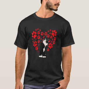Tuxedo Cat Valentine Heart Paw For Kitten And Cat T-Shirt