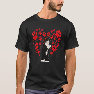 Tuxedo Cat Valentine Heart Paw For Kitten And Cat T-Shirt