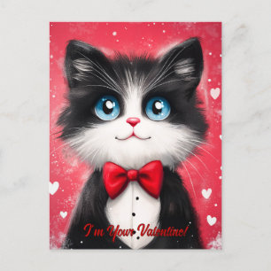 Tuxedo Cat Valentine Postcard