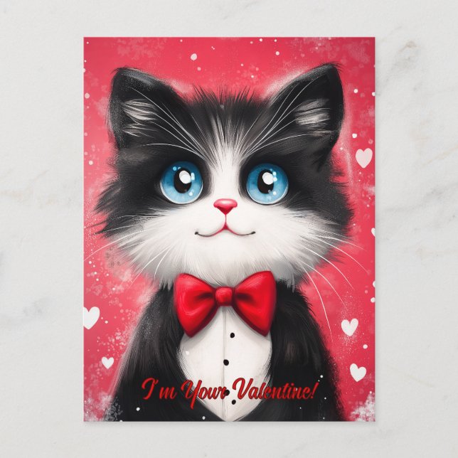 Tuxedo Cat Valentine Postcard (Front)