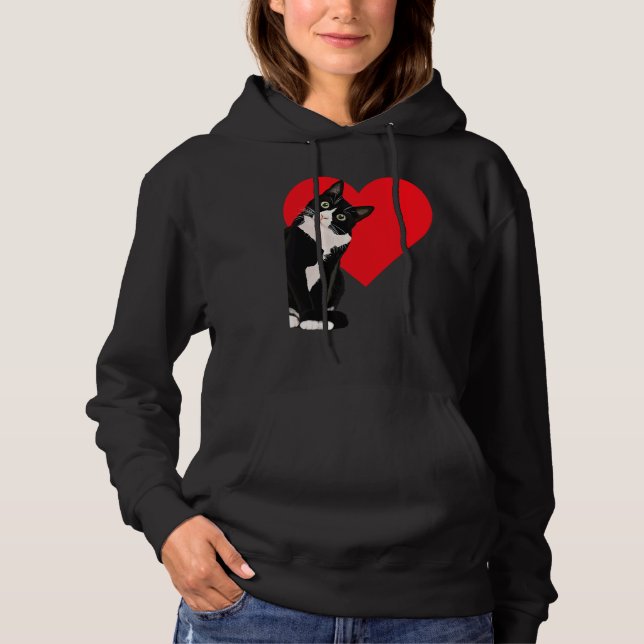 Tuxedo Cat Valentine's Day Heart Cat Hoodie (Front)