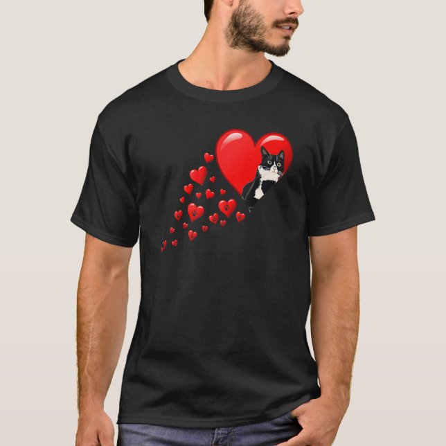 Tuxedo Cat Valentines Day Heart For Kitten And Ani T-Shirt (Front)