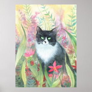Tuxedo Cat Watercolor Poster