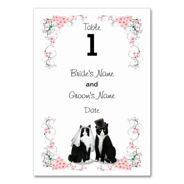 Tuxedo Cat Wedding (text on 1 side) Table Number (Front)
