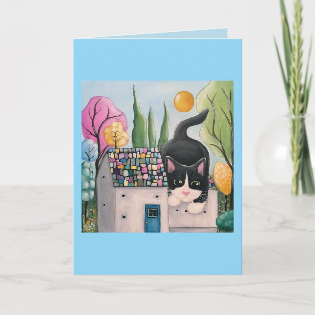 Tuxedo Cat Whimsical Art Card (Front)