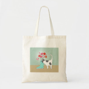 Tuxedo Cat with Flowers Cute Cat Lover Art gift Tote Bag