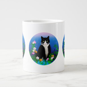 Tuxedo Cat with Flowers Mug