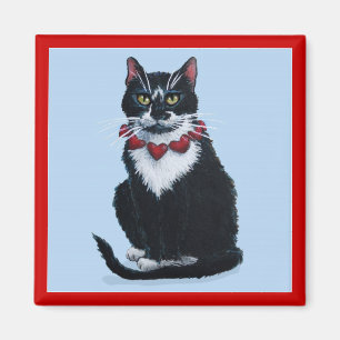 Tuxedo cat with hearts magnet