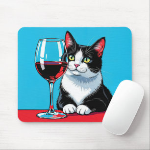 Tuxedo Cat With Red Wine Mouse Pad