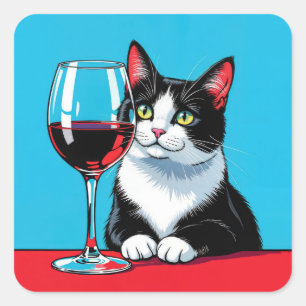 Tuxedo Cat With Red Wine Square Sticker