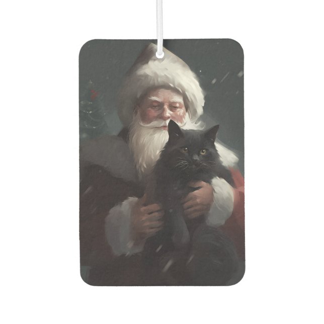 Tuxedo Cat With Santa Claus Festive Christmas Car Air Freshener (Front)