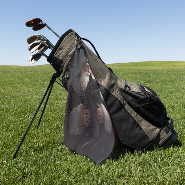 Tuxedo Cat With Santa Claus Festive Christmas Golf Towel (Green)