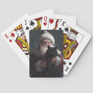 Tuxedo Cat With Santa Claus Festive Christmas Playing Cards