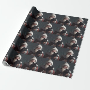 Tuxedo Cat With Santa Claus Festive Christmas Wrapping Paper