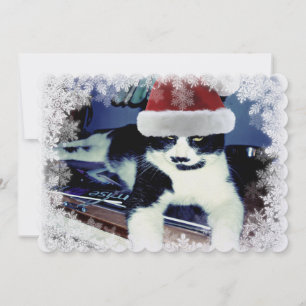 Tuxedo Cat with Santa Hat Christmas flat Note Card