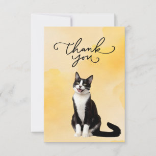 Tuxedo Cat with Thank you word watercolor Card