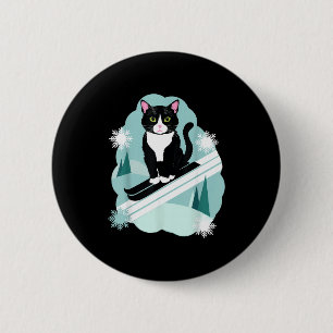 Tuxedo cats and skiing snow winter sports fans 6 cm round badge