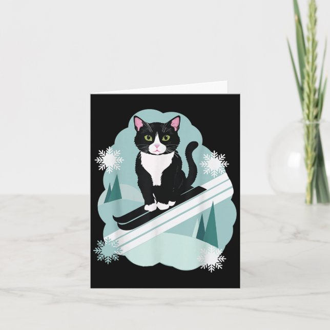 Tuxedo Cats And Skiing Snow Winter Sports Fans  Card (Front)