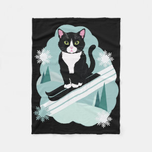Tuxedo Cats And Skiing Snow Winter Sports Fans  Fleece Blanket