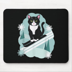 Tuxedo Cats And Skiing Snow Winter Sports Fans  Mouse Pad