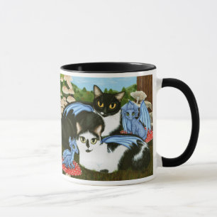 Tuxedo Cats Blue Dragons Mushrooms Fantasy Art Mug