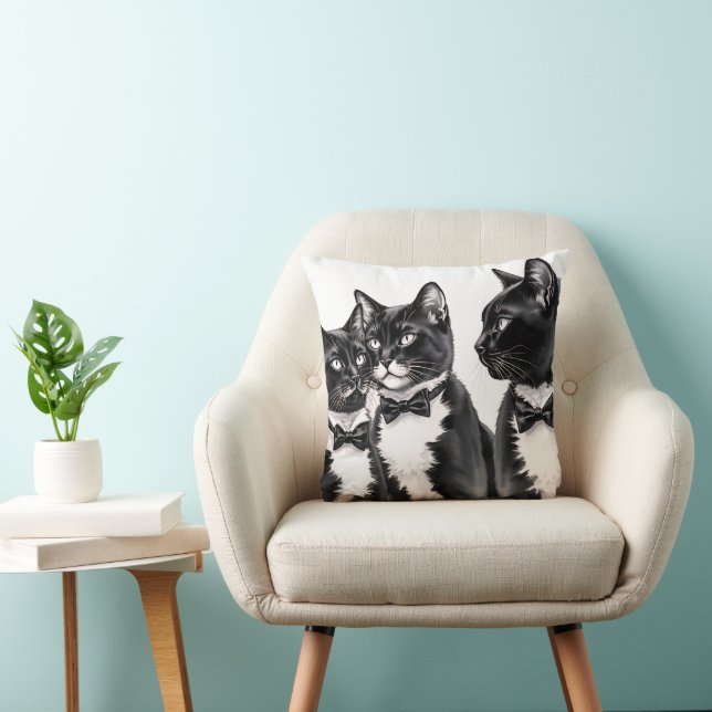 Tuxedo Cats in bowties Pillow Cushion (Chair)