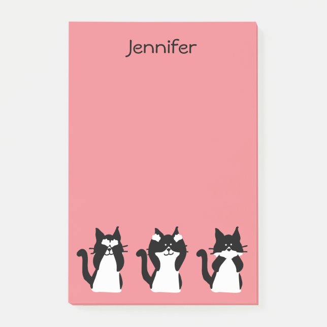 Tuxedo Cats | Three Wise Kitties Light Coral Post-it Notes (Front)