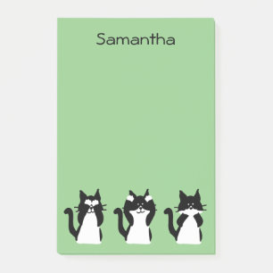 Tuxedo Cats Three Wise Kitties Light Green Post-it Notes