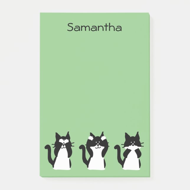 Tuxedo Cats | Three Wise Kitties Light Green Post-it Notes (Front)