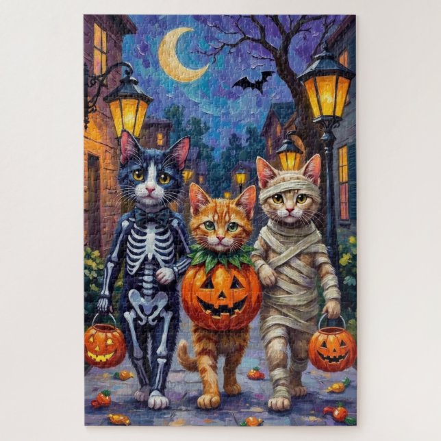 Tuxedo Cats Trick-or-Treating in Halloween Costume Jigsaw Puzzle (Vertical)