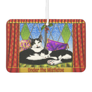 Tuxedo Cats Under Mistletoe Personalised Car Air Freshener