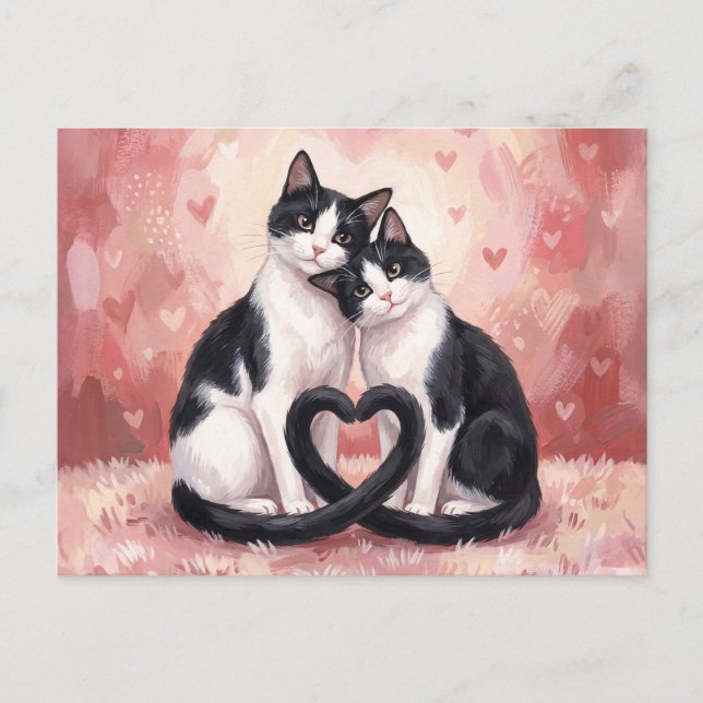 Tuxedo Cats Valentine's Day Postcard (Front)
