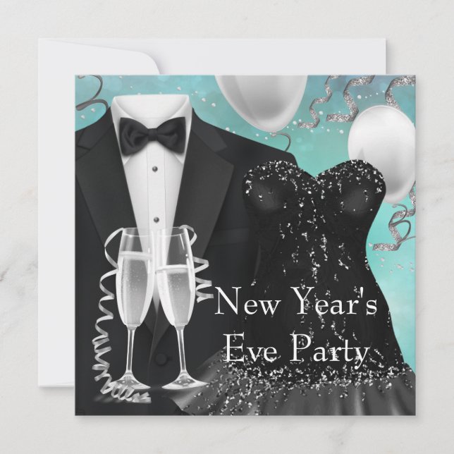 Tuxedo Champagne Confetti New Years Eve Party Invitation (Front)