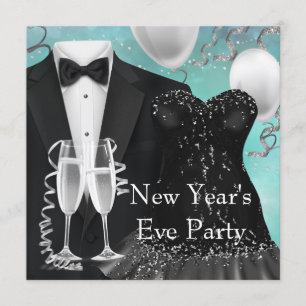 Tuxedo Champagne Confetti New Years Eve Party Invitation