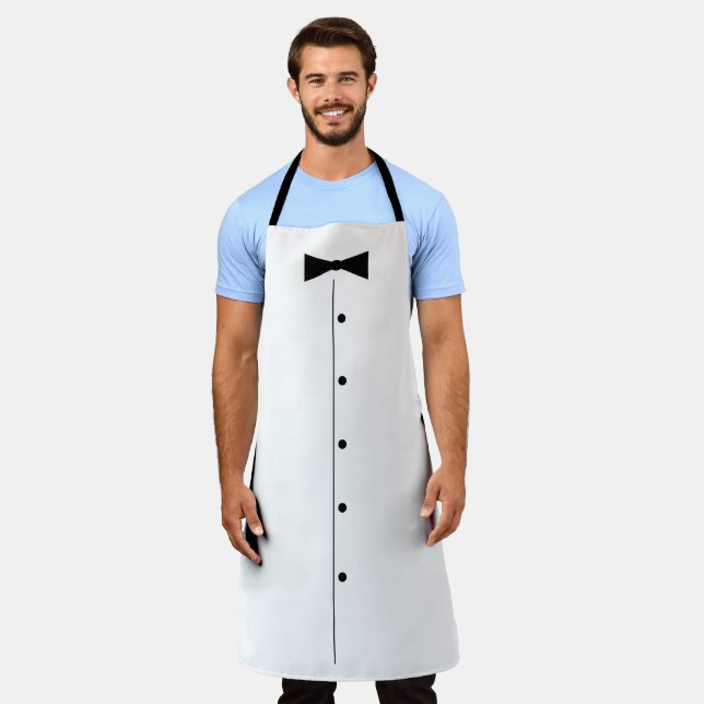 Tuxedo cooking apron with black bow tie (Worn)