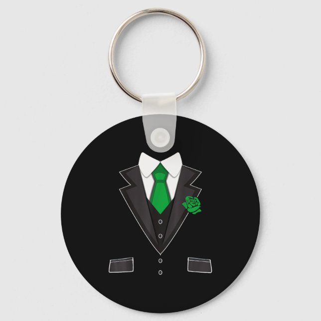 Tuxedo Costume Green Rose Tie Funny St. Patrick's  Key Ring (Front)