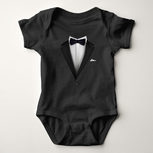 Tuxedo design with Blue Bowtie For Weddings And Sp Baby Bodysuit (Front)