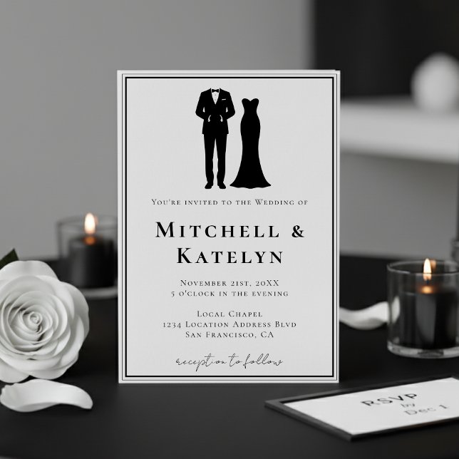 Tuxedo & Dress Minimal Border White Wedding Invitation (Tuxedo & Dress Minimal Border Wedding Invitation
)