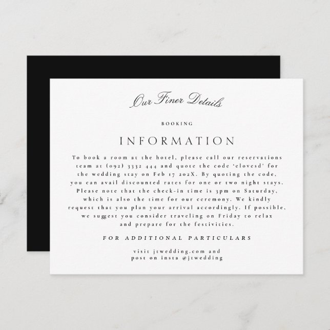 Tuxedo Formal Classic Calligraphy Wedding Details Enclosure Card (Front/Back)