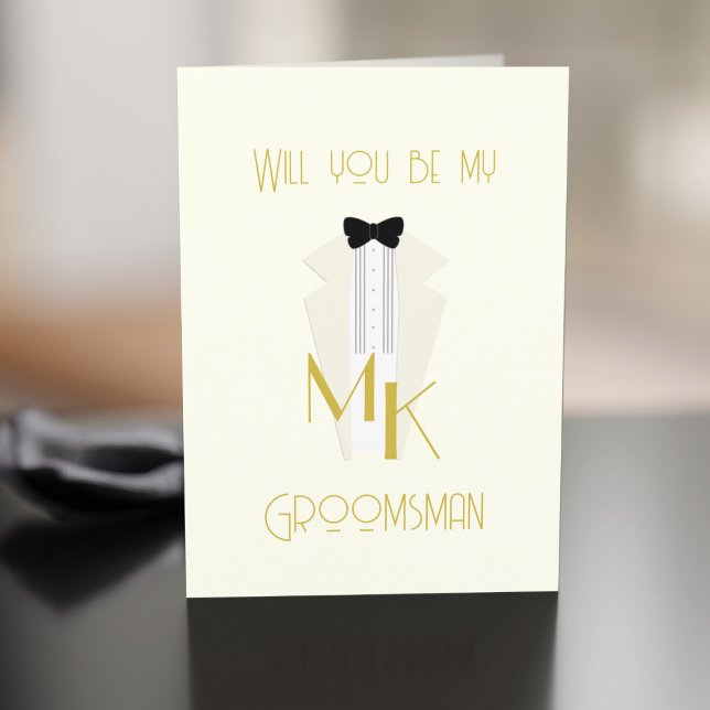 Tuxedo Gatsby Wedding Be My Groomsman Card (Perfect Groomsman Card if  having a 1920s style Gatsby Wedding. Just add your proposal message)
