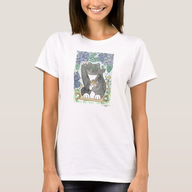 Tuxedo Good Luck Amidst the Hydrangeas T-Shirt (Front)